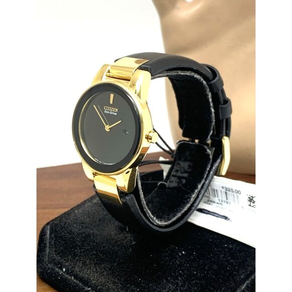 Citizen Women's Watch Eco-Drive Axiom GA1052-04E Gold Tone Case Black Dial 30mm - Picture 2 of 14